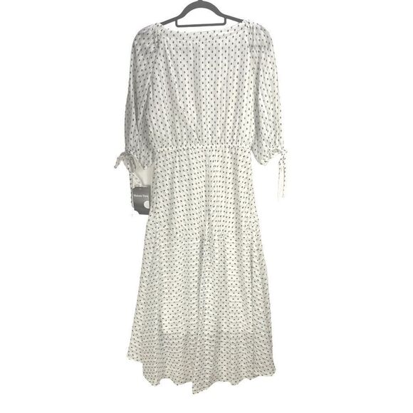 Maison Tara Wm’s Sz 4 White Blue Polka Dot Motif Jewel Neckline A Line Dress - Picture 5 of 7